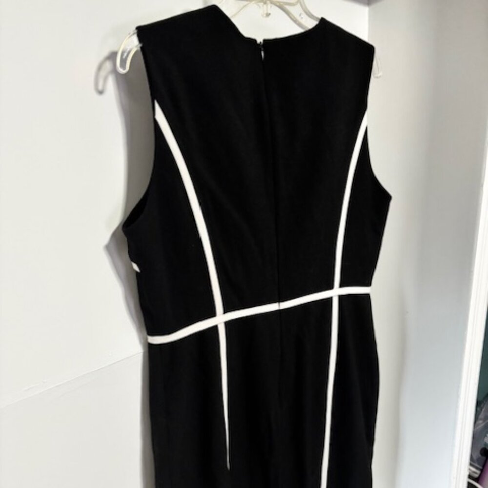Calvin Klein Black White Trim Sleeveless Sheath Dress 14 Careerwear Chic - Picture 3 of 6